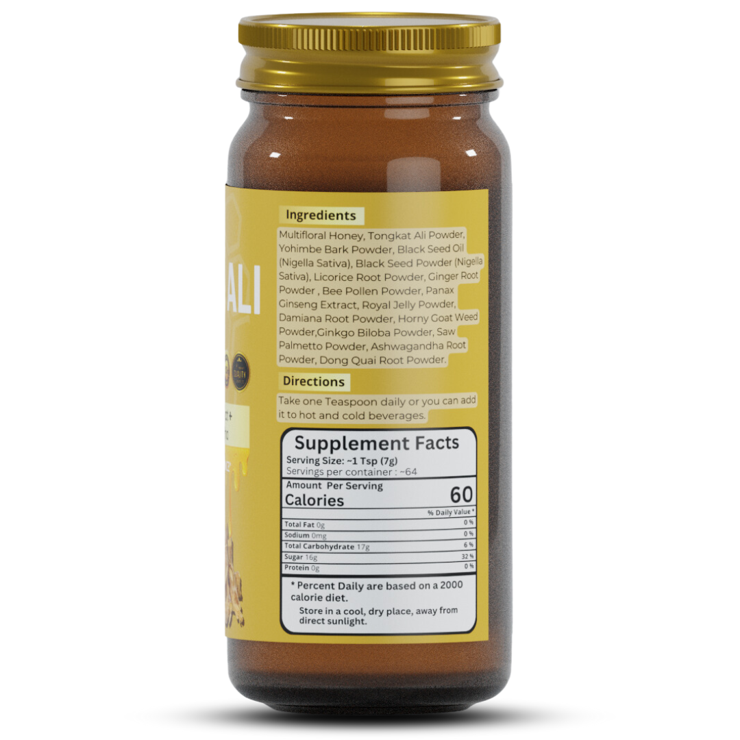 Tongkat Ali honey blend herbal honey natural supplement jar for prime sexual health facts