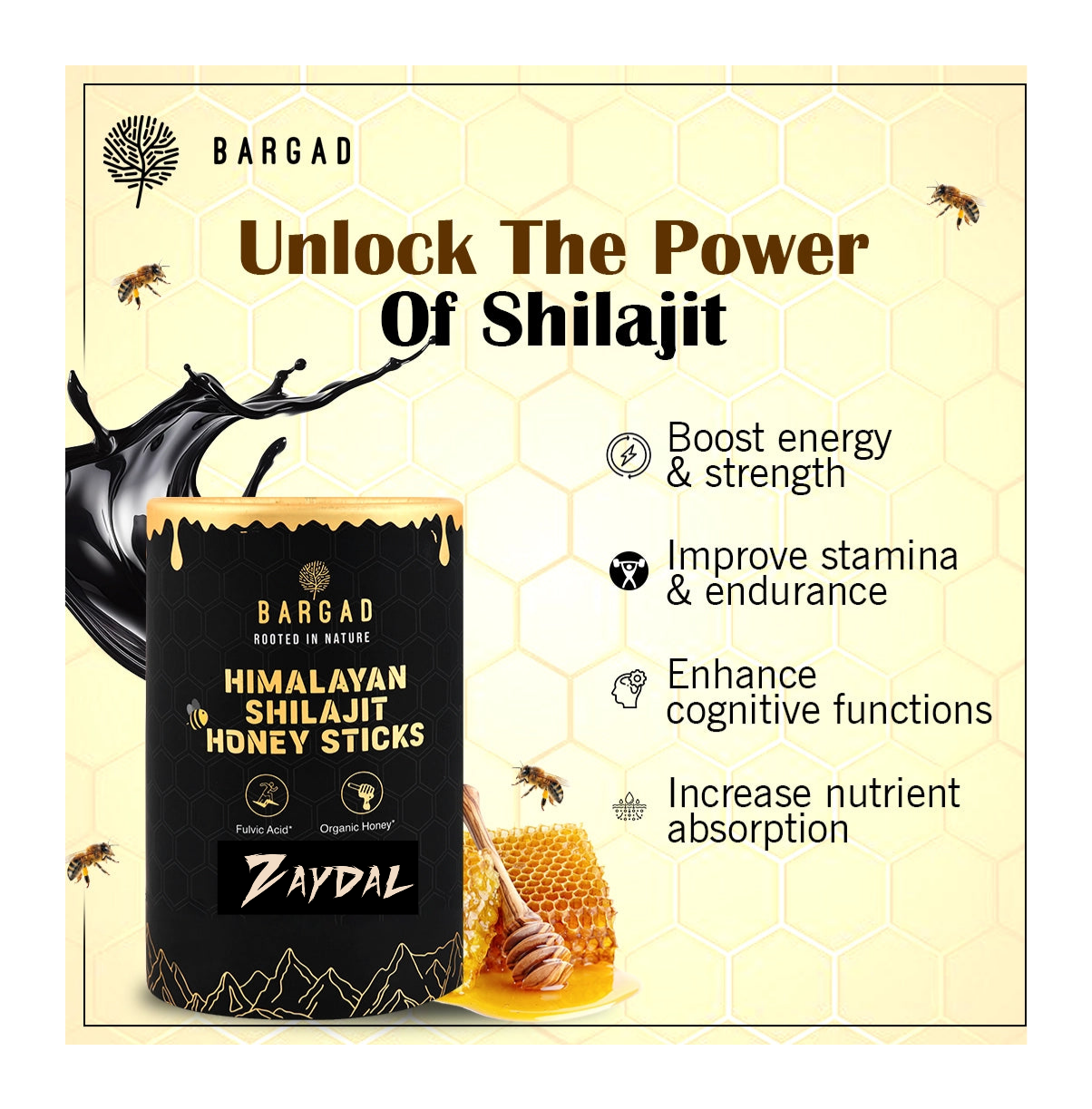 Benefits of Pure Himalayan Shilajit Resin Honey Sticks for better vitality, fulvic acid - zaydal