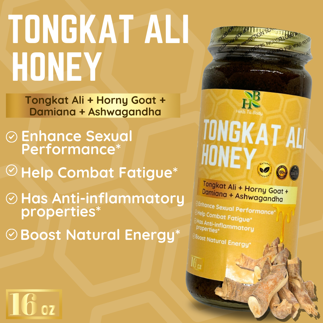 Tongkat Ali honey blend herbal honey natural supplement jar for prime sexual health benefits