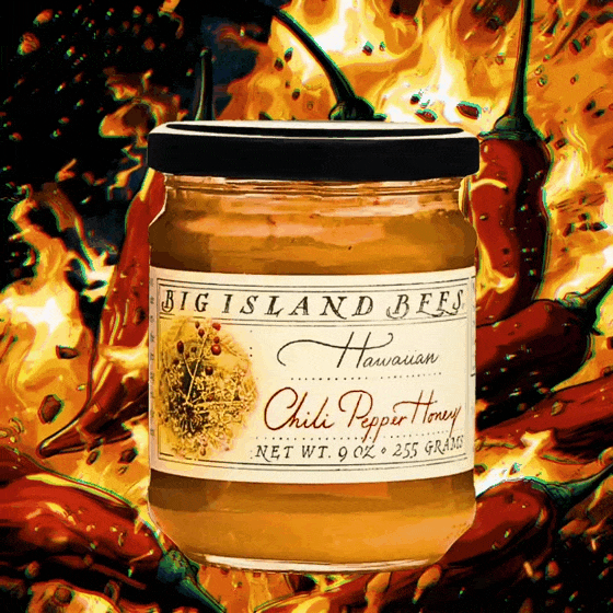 Hot honey, chili pepper honey, gourmet honey, Hawaiian honey jar, fiery flavors - zaydal