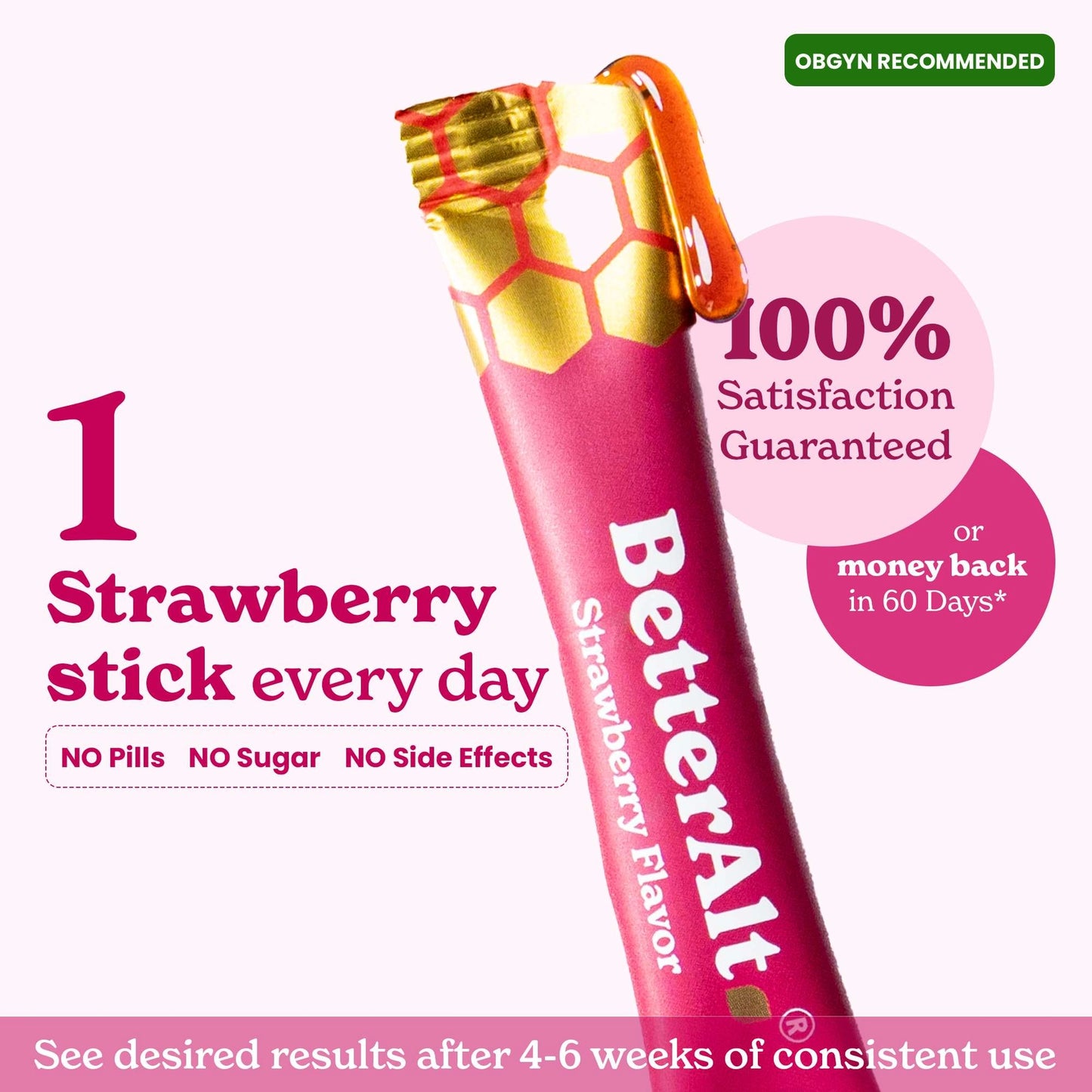 Strawberry flavored Shilajit organic honey sticks for women, 100% satisfaction guarantee. No side effects