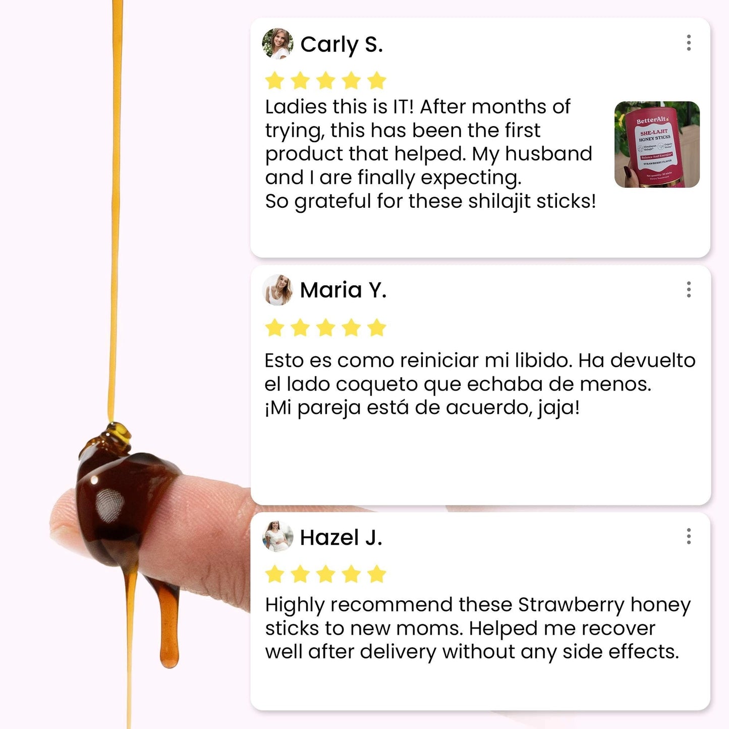 Strawberry flavored Shilajit organic honey sticks for women reviews by customers
